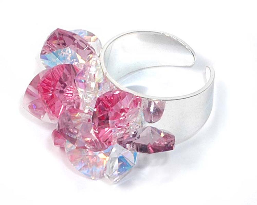 Anello Arianna con cristalli taglio cuore - Colore Rosa - Rebollo srl