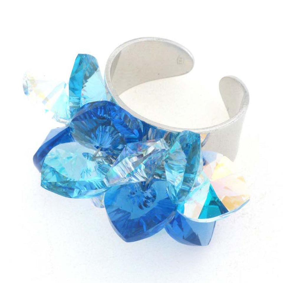 Anello Arianna con cristalli taglio cuore - Colore Azzurro - Rebollo srl