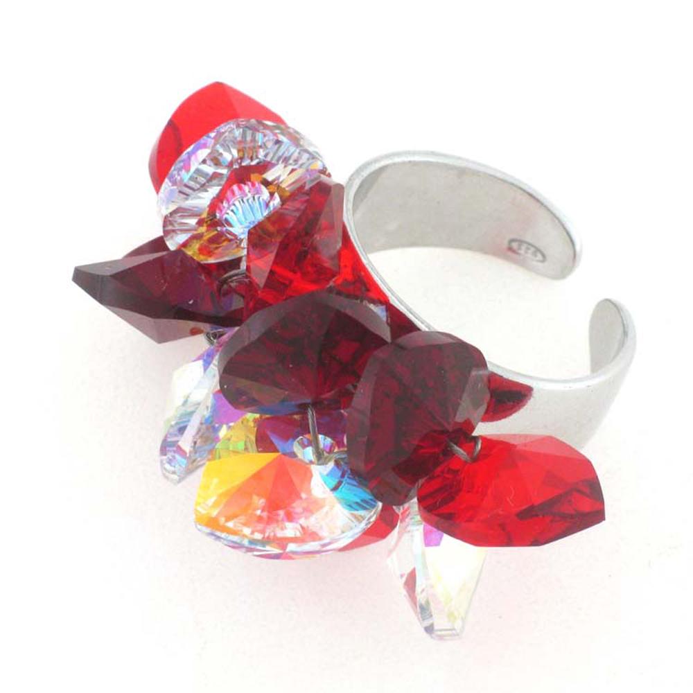 Anello Arianna con cristalli taglio cuore - Colore Rosso - Rebollo srl