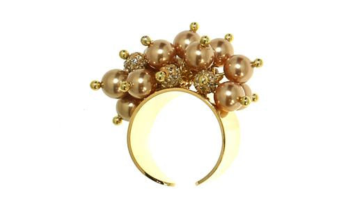 Anello Bouquet in metallo dorato Cristalli perlati e sfera strass - Colore Ambra - Rebollo srl