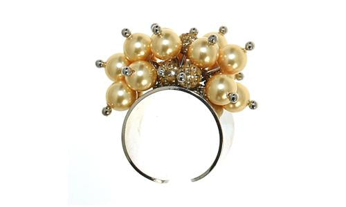Anello Bouquet in metallo rodiato Cristalli perlati e sfera strass - Colore Ambra - Rebollo srl