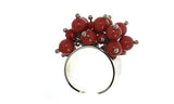 Anello Bouquet in metallo rodiato Cristalli perlati e sfera strass - Colore Rosso - Rebollo srl