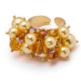 Anello Titina con cristalli perlati e cristalli - Colore Gold Pearl e Ambra - Rebollo srl