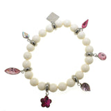 Bracciale con cristalli perlati e Strass - Colore Bianco con ciondoli Rosa e Ametista - Rebollo srl