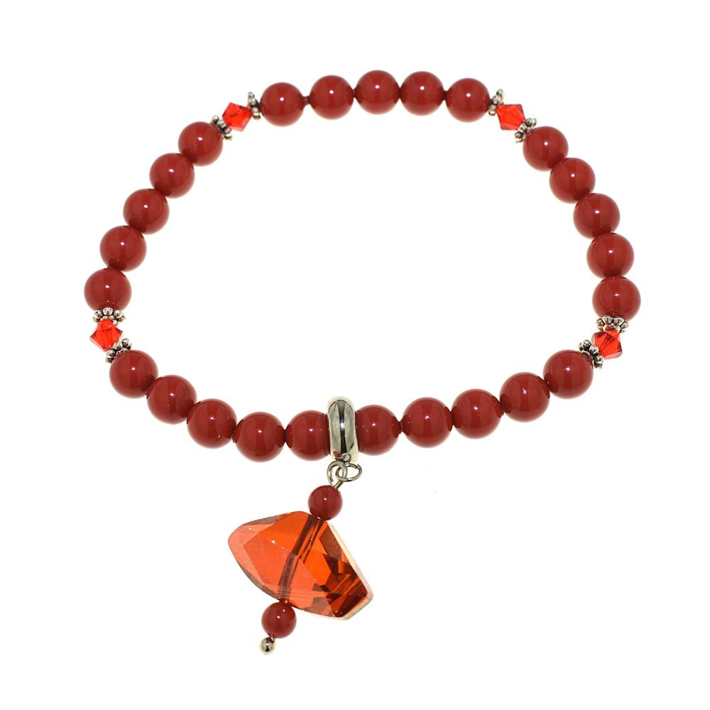 Artigiani Partenopei - Bracciale I Monili in Cristalli perlati e un cristallo di forma - Colore Rosso - Rebollo srl