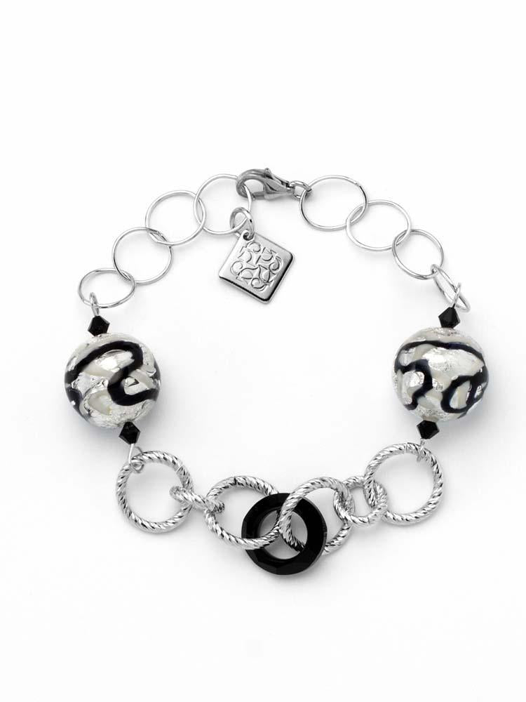 Bracciale Lina con cristalli Cosmic Ring e perle in Vetro di Murano - Colore Argento Nero - Rebollo srl