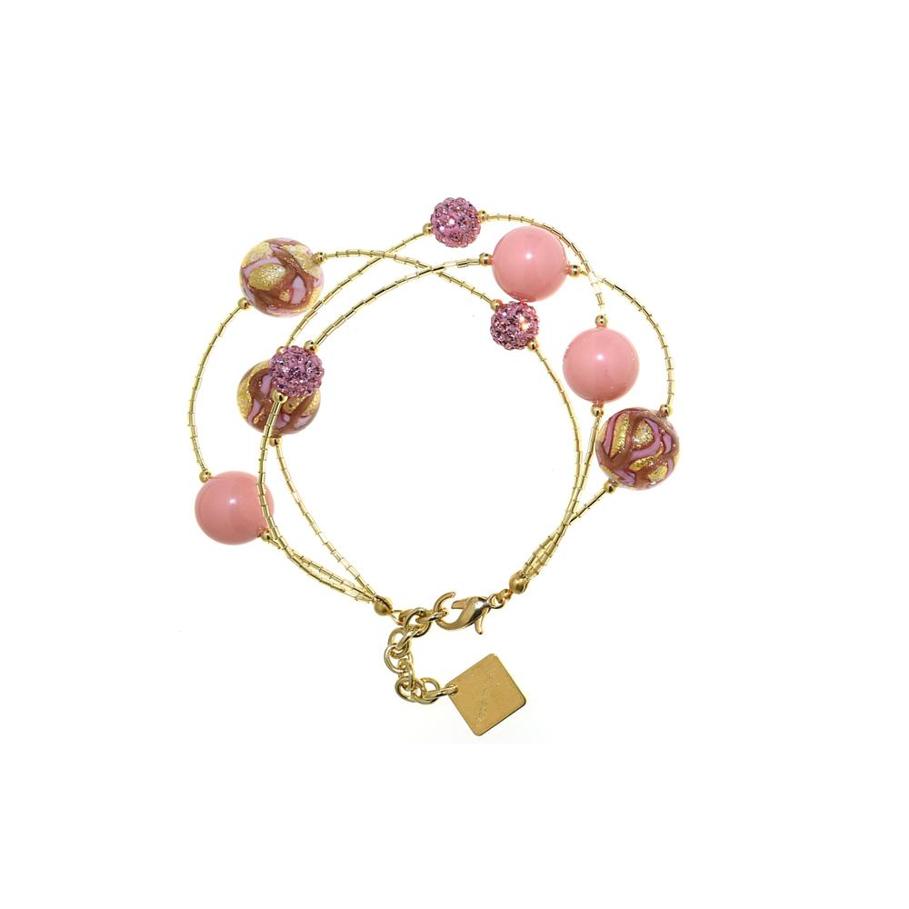 Bracciale Isa con cristalli perlati e perle in Vetro di Murano - Colore Rosa - Rebollo srl