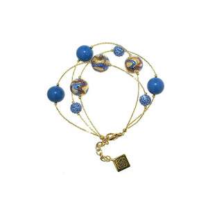 Bracciale Isa con cristalli perlati e perle in Vetro di Murano - Colore Blu - Rebollo srl