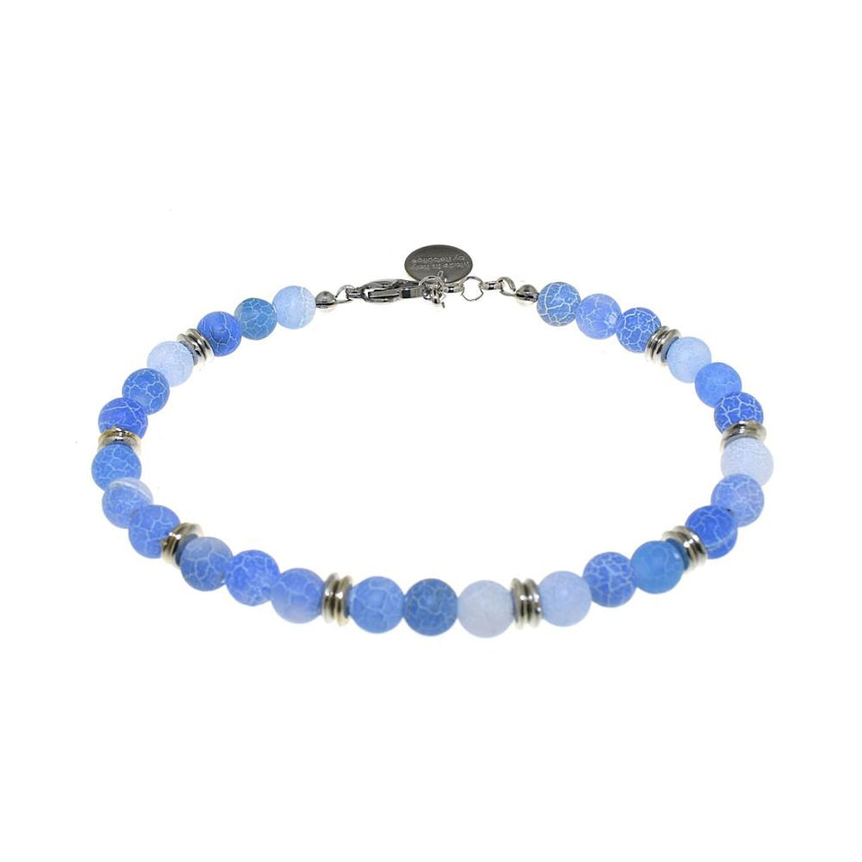 Bracciale Uomo Mercurio con perle in pietre naturali - Colore Agata Cenere Blu Satinata - Rebollo srl