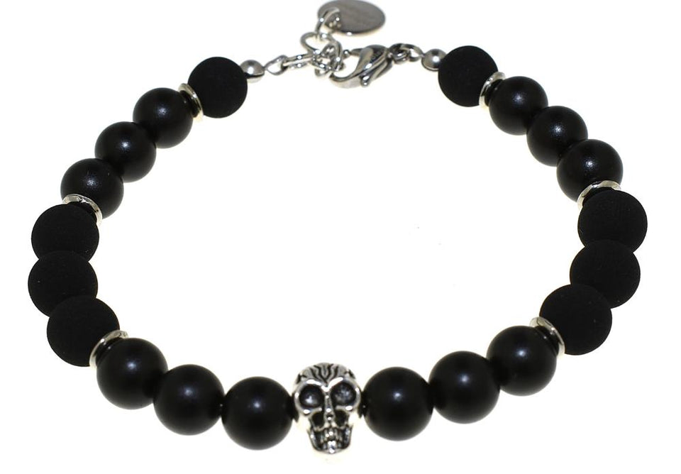 Bracciale Uomo con Perle in Lava e in Vetro - Colore Nero Pomice - Rebollo srl