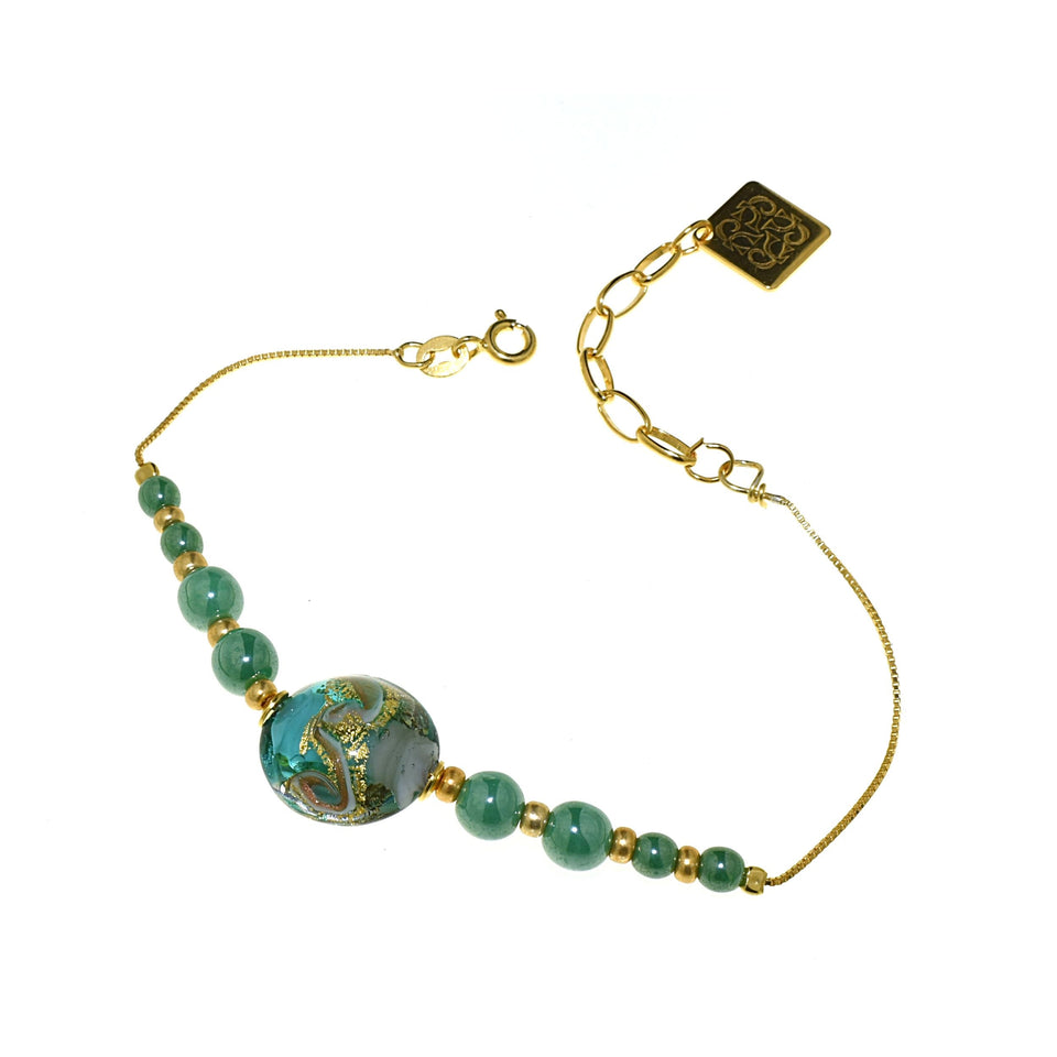 Bracciale bijoux in vetro di murano Collezione 2022 - Colore decoro spazio acquamare turchese - Rebollo srl -