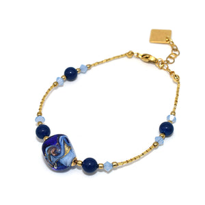 Bracciale Tesori Brillanti in cristalli perlati cristallo e vetro di Murano - Colore Blu - Metallo placcatura oro