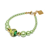 Bracciale Eleganza Veneziana in cristalli perlati e vetro di Murano - Colore Verde - Metallo placcatura oro