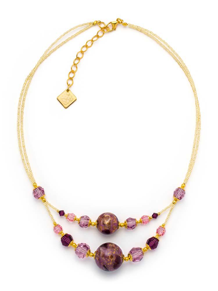 Collana Partenope con cristalli e perle In Vetro di Murano - Colore Ametista - Rebollo srl