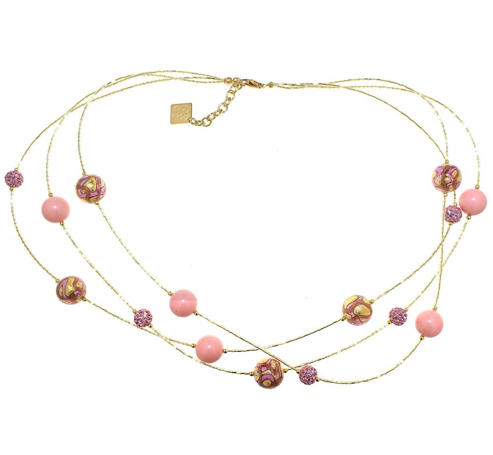 Collana Isa con cristalli perlati e perle In Vetro di Murano - Colore Rosa - Rebollo srl