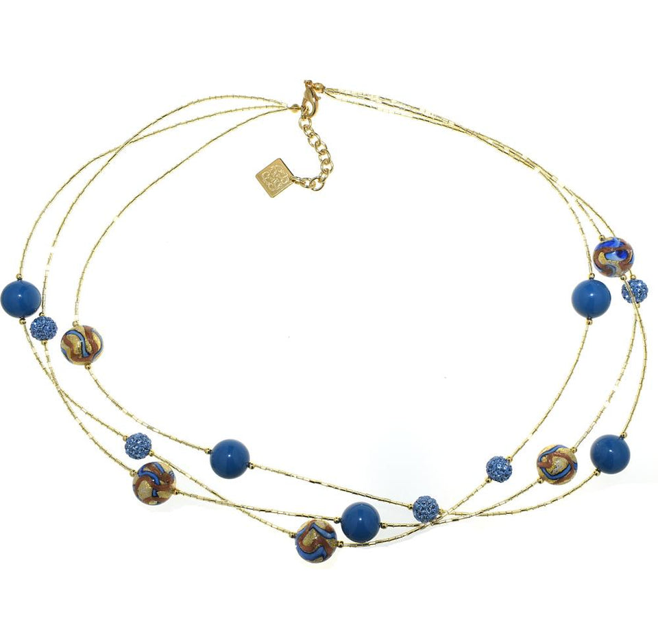 Collana Isa con cristalli perlati e perle In Vetro di Murano - Colore Blu - Rebollo srl