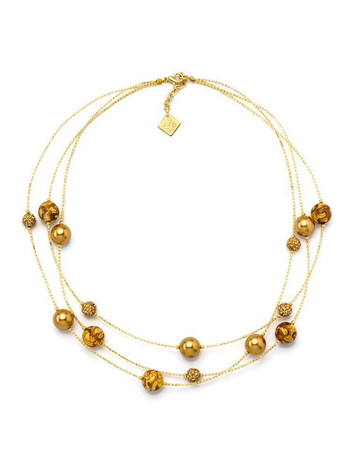 Collana Isa con cristalli perlati Swarovski e perle In Vetro di Murano - Colore Gold - Rebollo srl