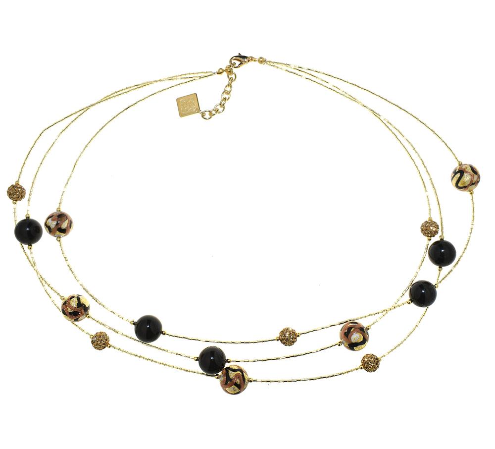 Collana Isa con cristalli perlati e perle In Vetro di Murano - Colore Nero - Rebollo srl