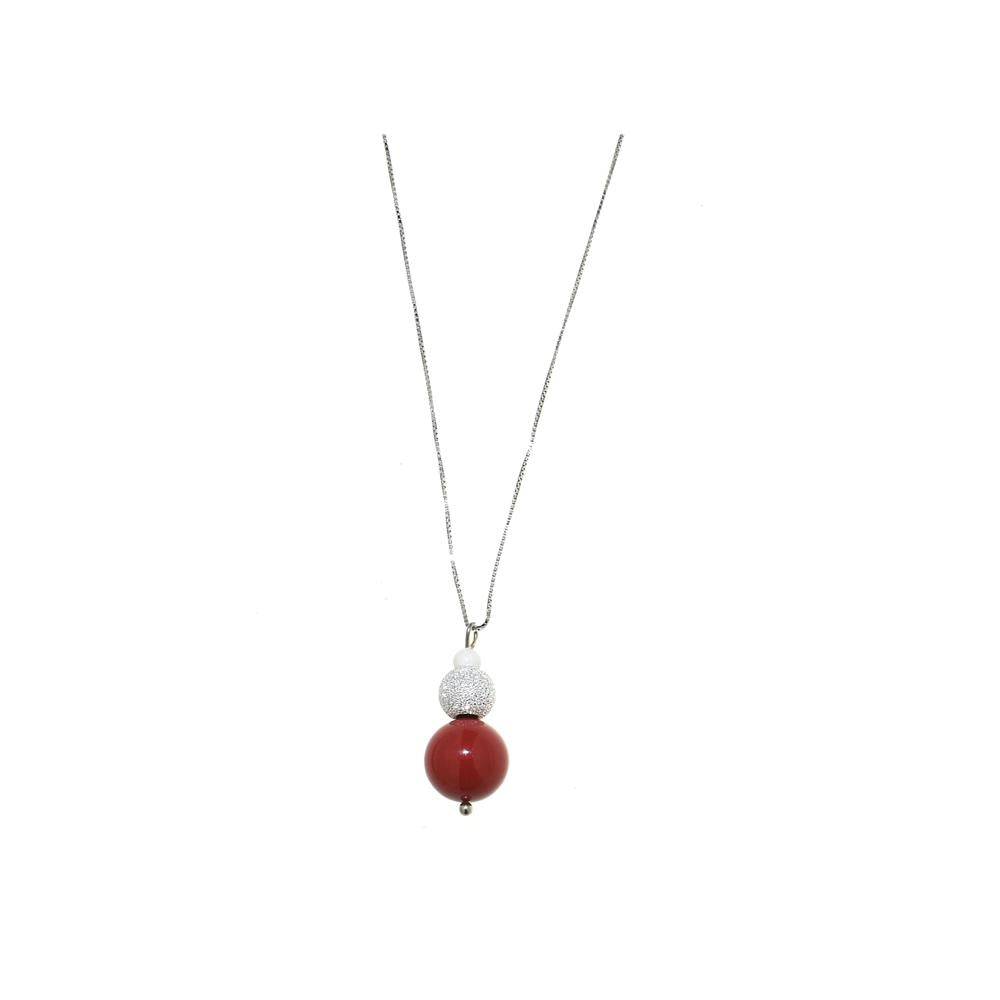 Collana Cibele con cristalli perlati e sfera con strass - Colore Rosso - Rebollo srl