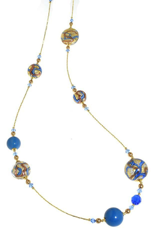 Collana Astrea in cristalli perlati e Perla Vetro di Murano - Colore Azzurro - Rebollo srl