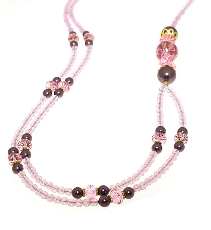 Collana Concordia in cristalli perlati e cristalli e Perle Vetro Murano - Colore Rosa - Rebollo srl