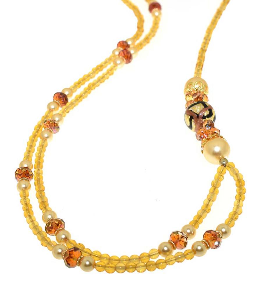 Collana Concordia in cristalli perlati e cristalli e Perle Vetro Murano - Colore Ambra - Rebollo srl