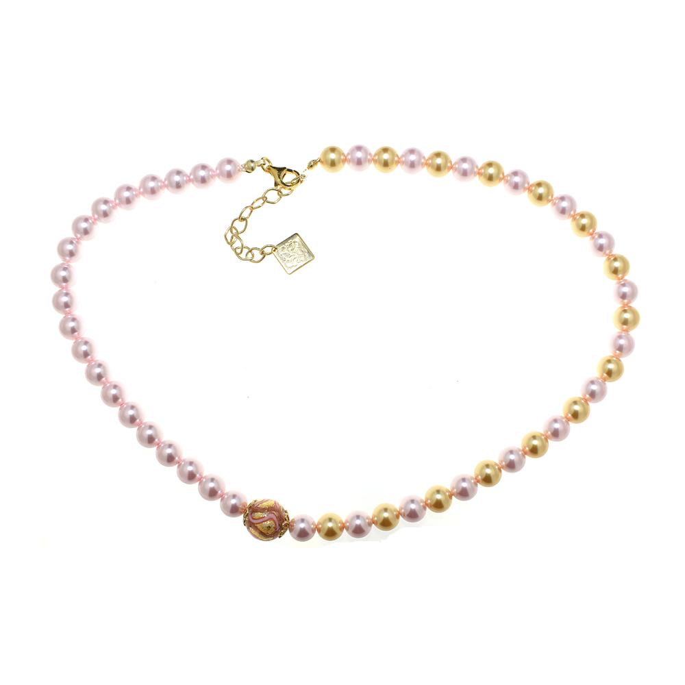 Collana Medea in cristalli perlati e Perla Vetro di Murano - Colore Rosa - Rebollo srl