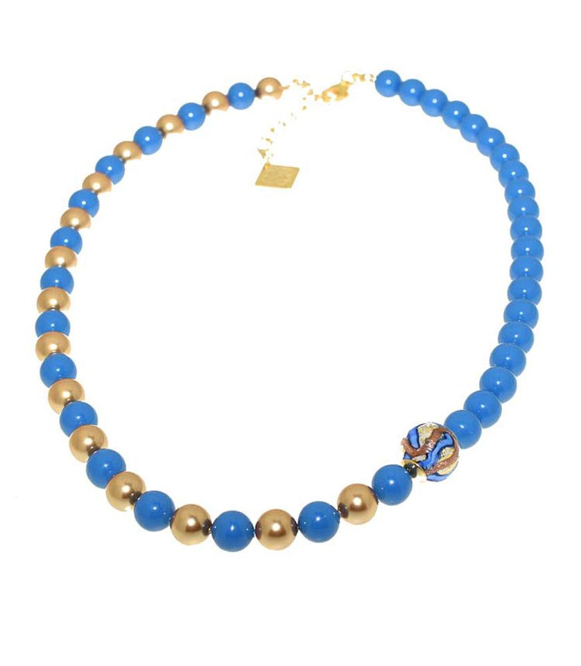 Collana Medea in cristalli perlati e Perla Vetro di Murano - Colore Azzurro - Rebollo srl