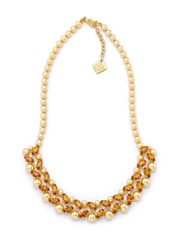 Collana Titina con cristalli perlati cristalli e strass - Colore Gold Pearl e Ambra - Rebollo srl