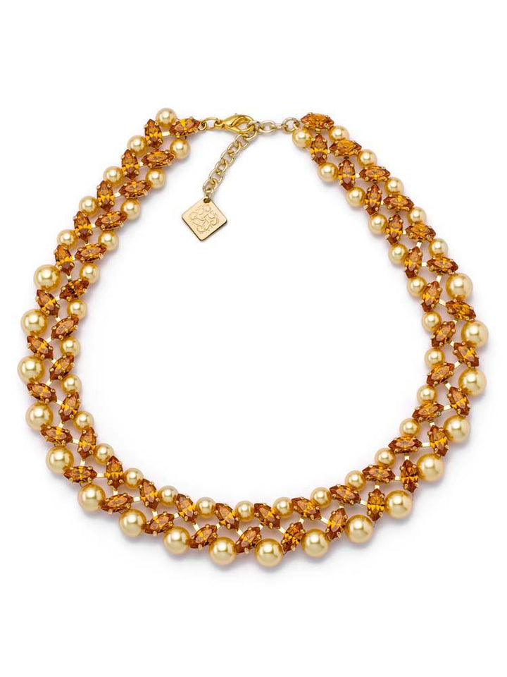 Collana Titina con cristalli perlati cristalli e strass - Colore Gold Pearl e Ambra - Rebollo srl