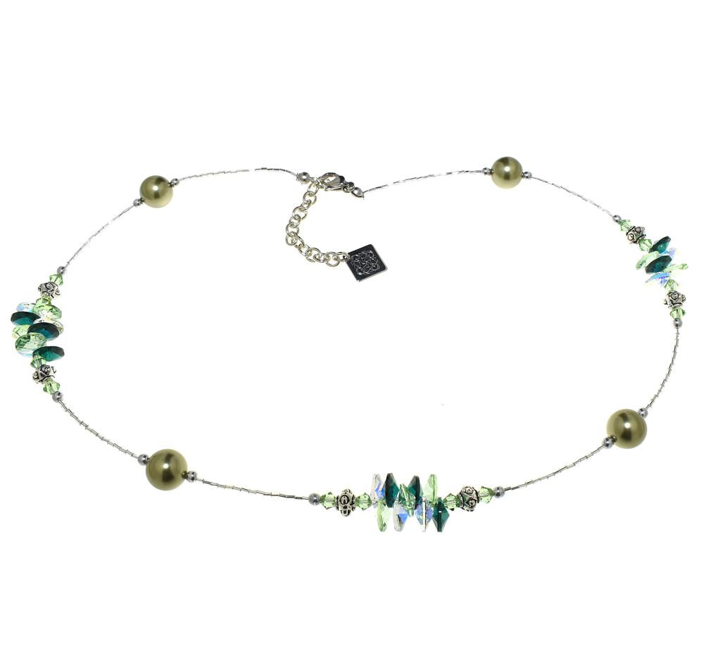 Collana Armonia con cristalli perlati e cristalli - Colore Verde - Rebollo srl