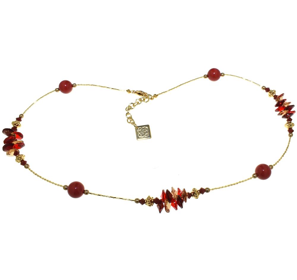 Collana Armonia con cristalli perlati e cristalli - Colore Rosso - Rebollo srl