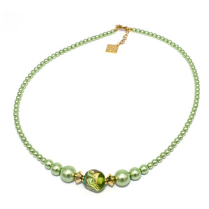 Collana Eleganza Veneziana in cristalli perlati e vetro di Murano - Colore Verde - Metallo placcatura oro