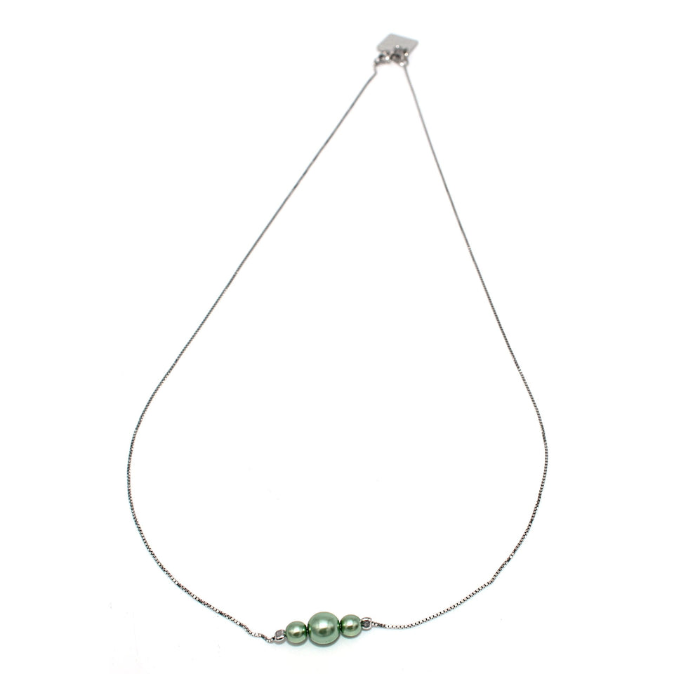 Collana Perle Scintillanti in cristallo perlato - Colore Gradazione verde - Argento 925 placcatura rodio