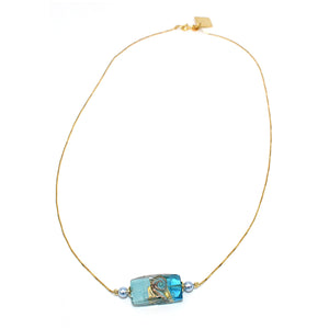 Collana Cielo Stellato con cristalli perlati e vetro di Murano -Colore Gradazione Turchese - Argento 925 placcatura oro