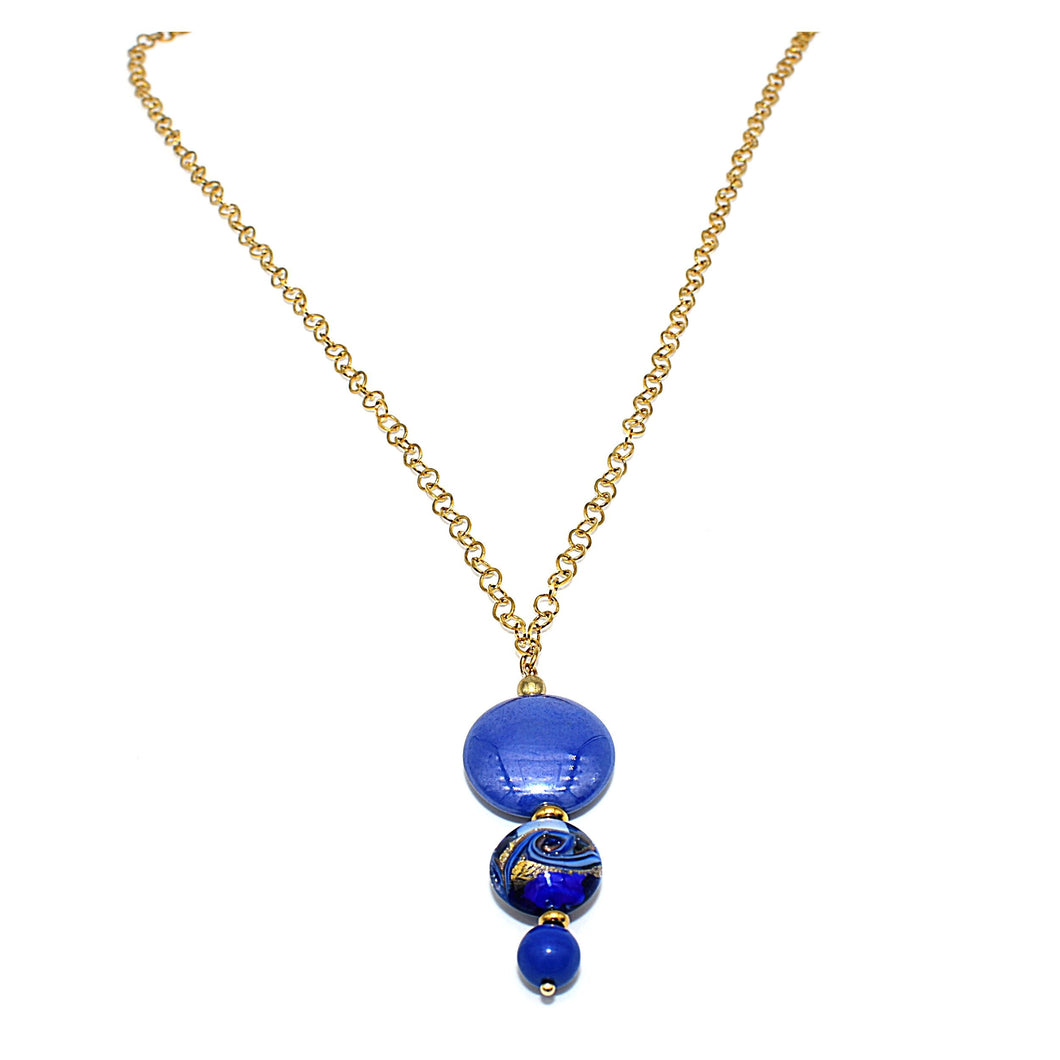 Collana Spazio Infinito in cristallo perlato e vetro di Murano - Colore gradazione Blu - Metallo placcatura oro