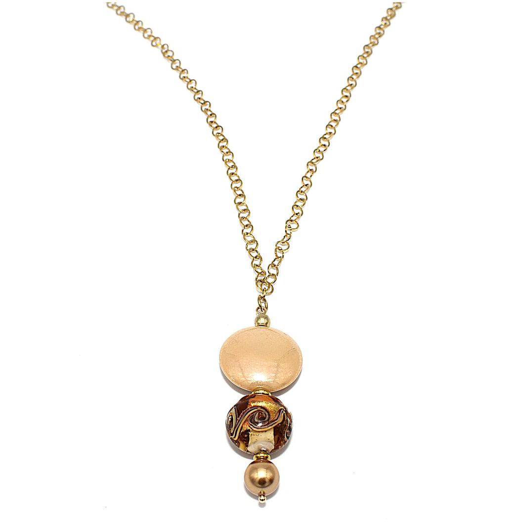 Collana Spazio Infinito in cristallo perlato e vetro di Murano - Colore gradazione Ambra - Metallo placcatura oro
