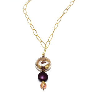 Collana Infinito Spazio in cristallo perlato e vetro di Murano - Colore gradazione Rosa - Metallo placcatura oro
