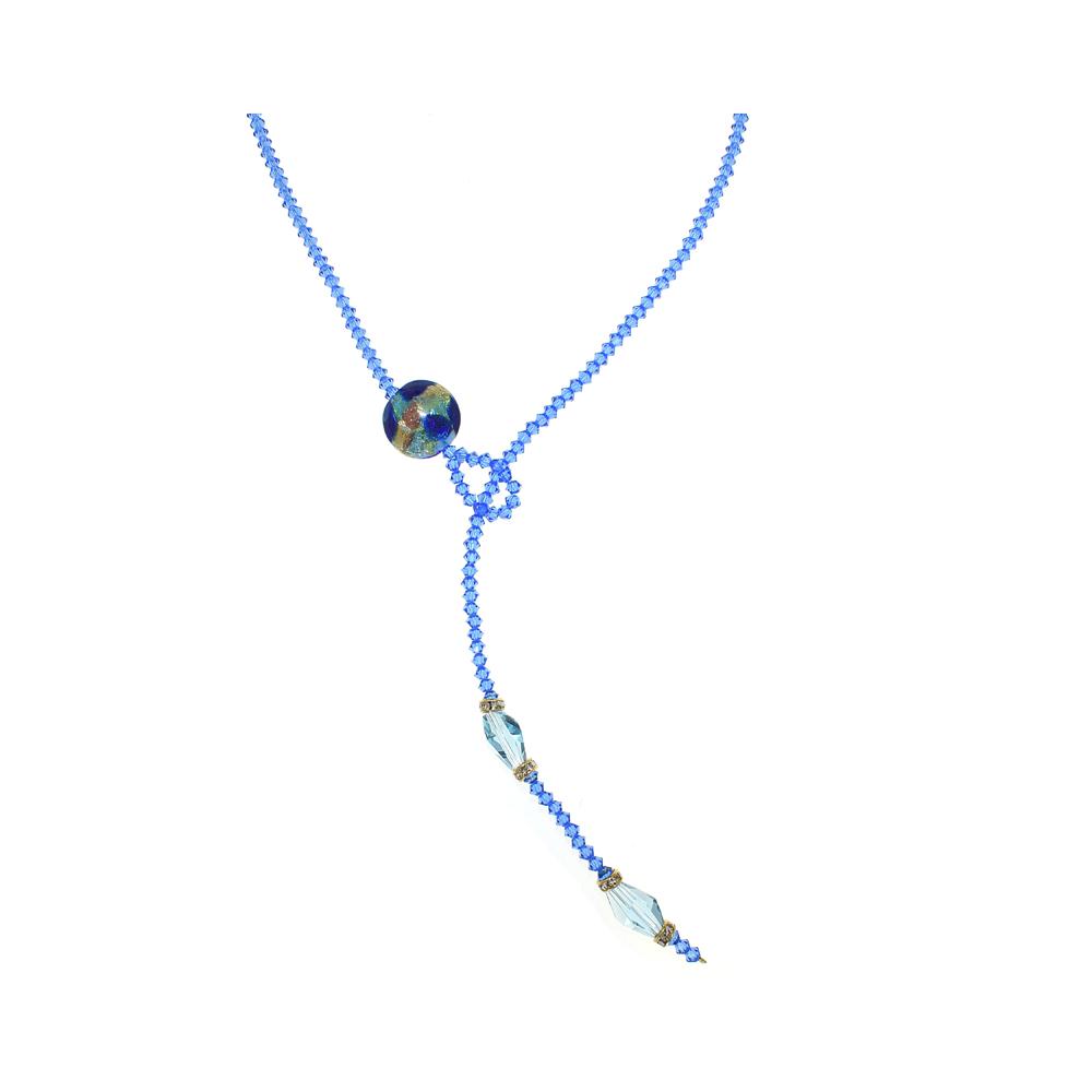 Collana Loop con cristalli di forma rombo e un cristallo Ring - Colore gradazione Acquamarina - Rebollo srl