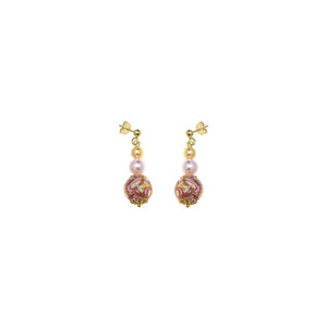 Orecchini Medea in cristalli perlati e Perla Vetro di Murano - Colore Rosa - Rebollo srl