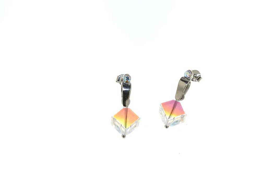 OrecchIni Segreto con cristallo Cubo - Colore cristallo Aurora Boreale - Rebollo srl