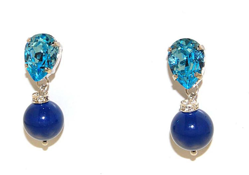Orecchini Semia in cristalli perlati e strass - Colore Blu perlato e Zaffiro Blu - Rebollo srl