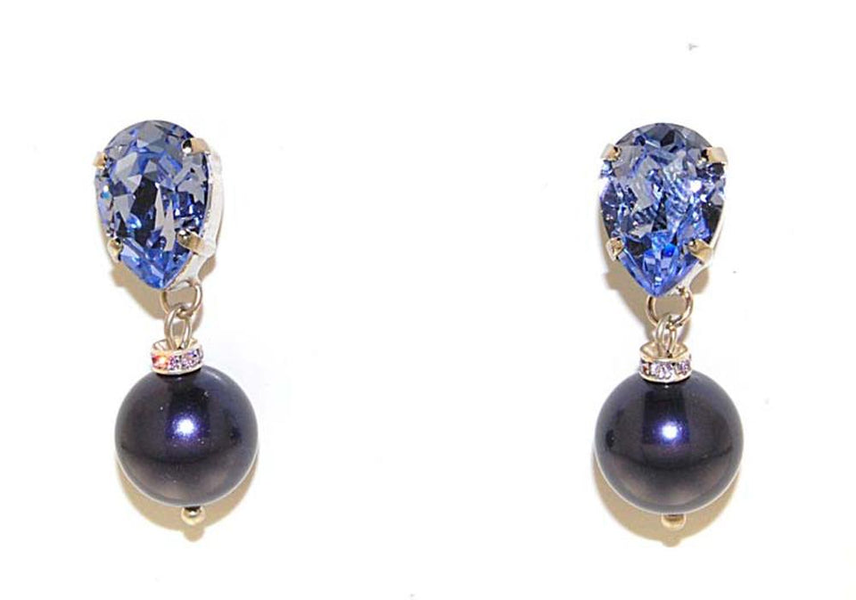 Orecchini Semia in cristalli perlati e strass - Colore Dark Blu perlato e Zaffiro Blu - Rebollo srl