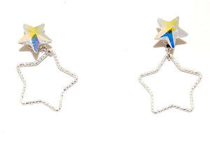 Orecchini Neith Double in cristalli Stella e Stella Argento 925 - Colore Aurora Boreale - Rebollo srl