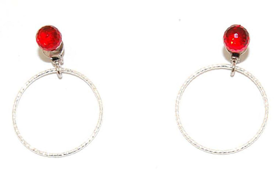 Orecchini Neith Double in cristalli Tondo e Cerchio Argento 925 - Colore Rosso - Rebollo srl
