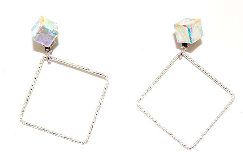 Orecchini Neith Double in cristalli Cubo e Quadrato Argento 925 - Colore Aurora Boreale - Rebollo srl