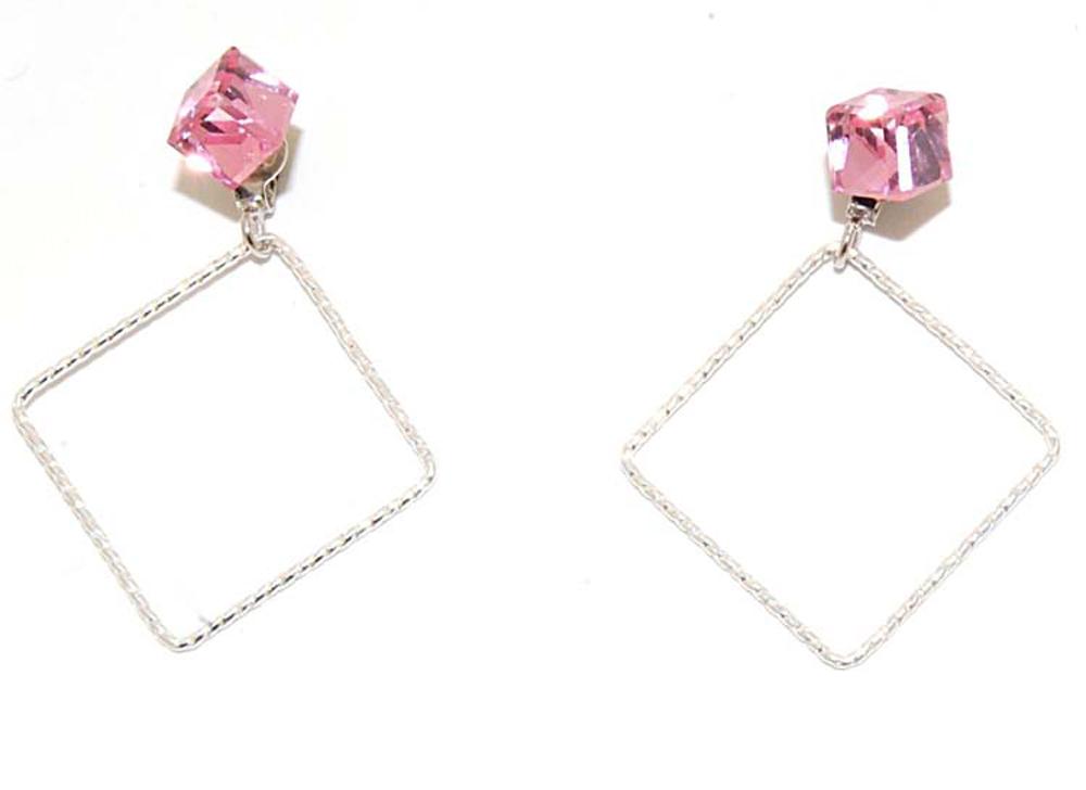Orecchini Neith Double in cristalli Cubo e Quadrato Argento 925 - Colore Rosa - Rebollo srl