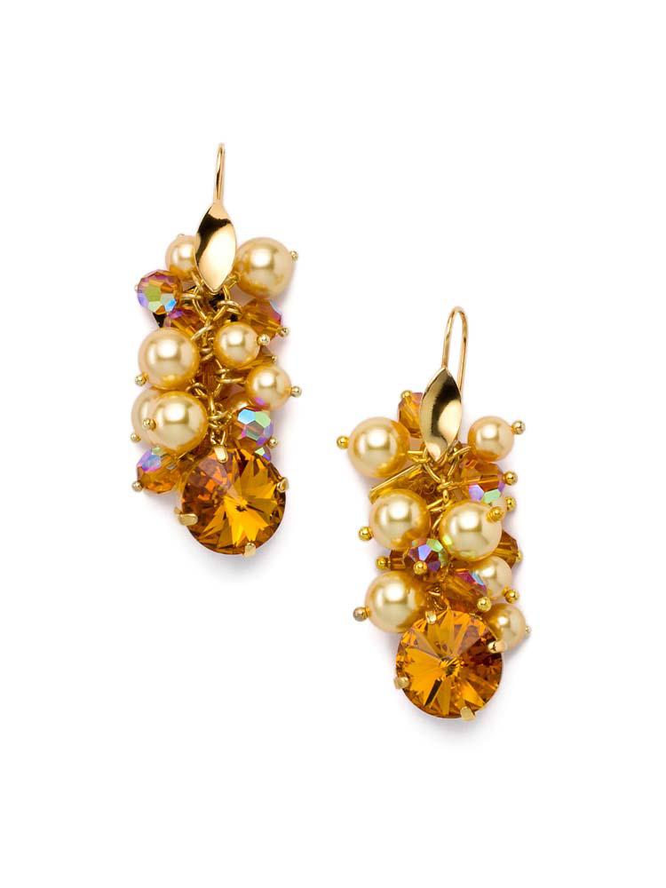 OrecchIni Titina con cristalli perlati e cristalli - Colore Gold Pearl e Ambra - Rebollo srl