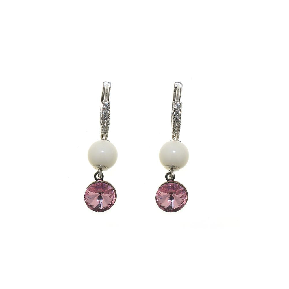 Artigiani Partenopei - Orecchino con cristalli perlati e Strass - Colore Bianco con ciondoli Rosa - Rebollo srl