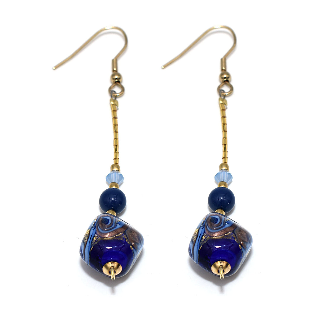 Orecchini Tesori Brillanti in cristalli perlati cristallo e vetro di Murano - Colore Blu - Metallo placcatura oro
